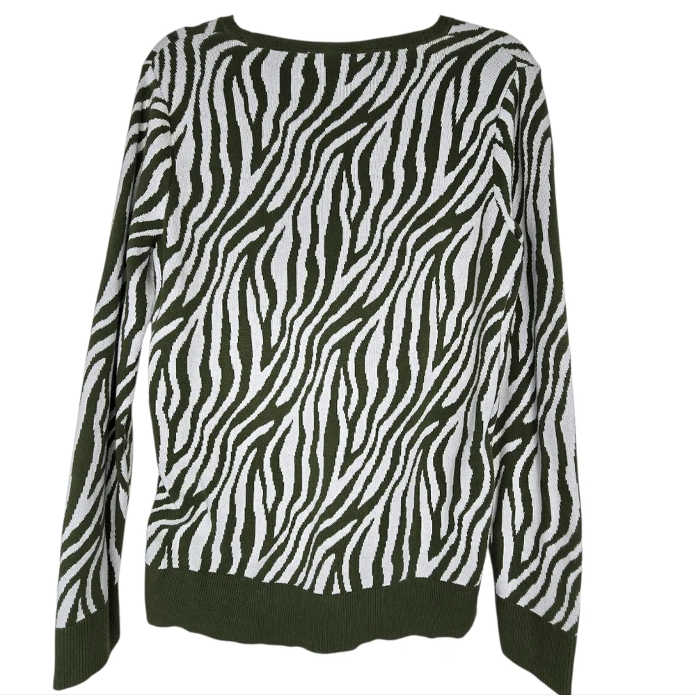 Green and white zebra print sweater